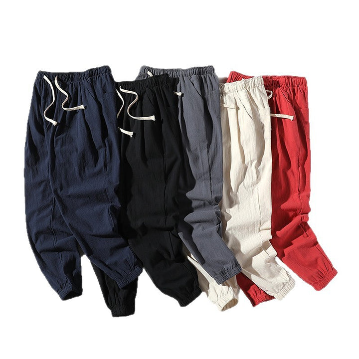 Men's lightweight cotton-linen jogging pants with drawstring elastic cuffs and side pockets Mune Fashion