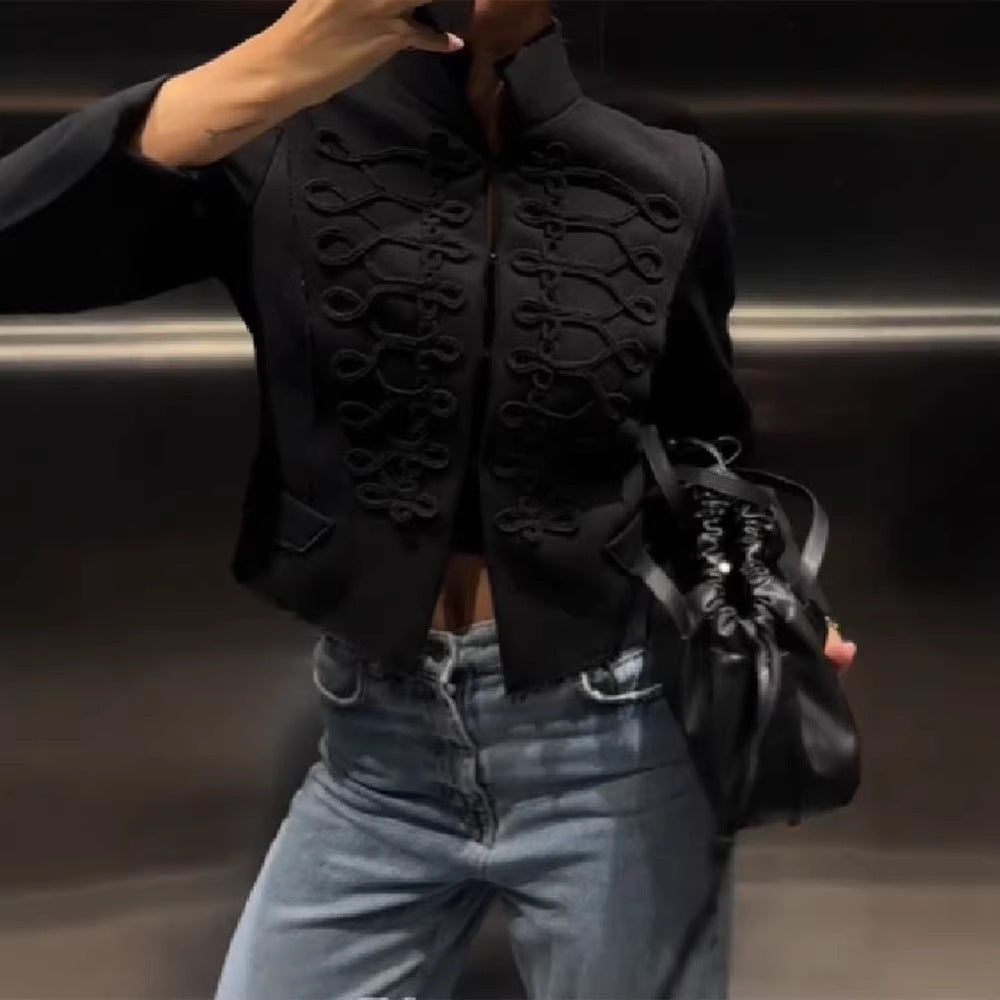 Women's Militarily Inspired Short Jacket with Cord and Hook Decoration Mune Fashion
