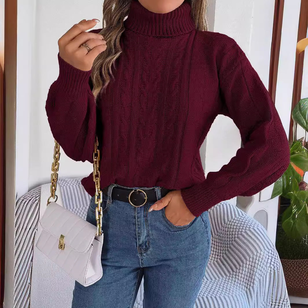 Mune | Women's Cozy Knit Sweater with Stand-Up Collar and Cable Pattern