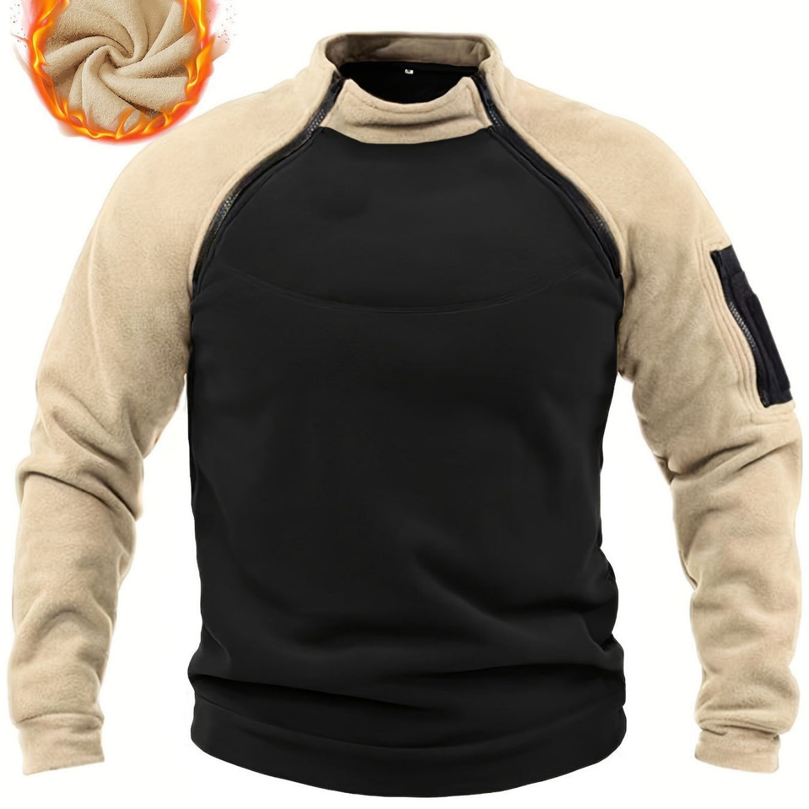 Men's Thermal Combat Fleece Pullover with Reinforced Chest Plate and Sleeve Zipper Mune Fashion