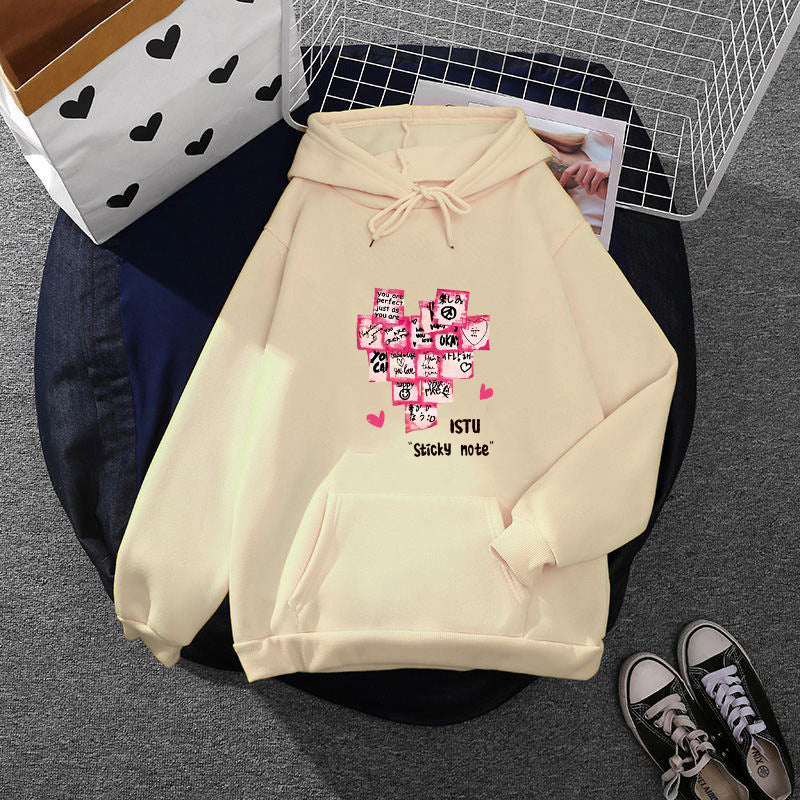 Women's hoodie with sticky note graphic, kangaroo pocket, and soft fleece lining Mune Fashion