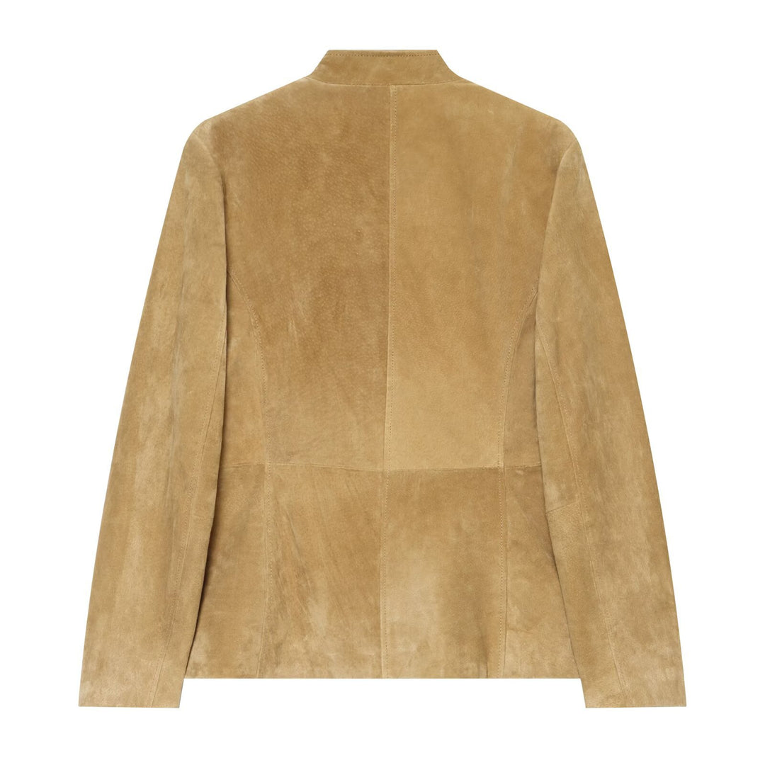 Ladies short jacket made of suede leather with stand-up collar and flap pockets Mune Fashion