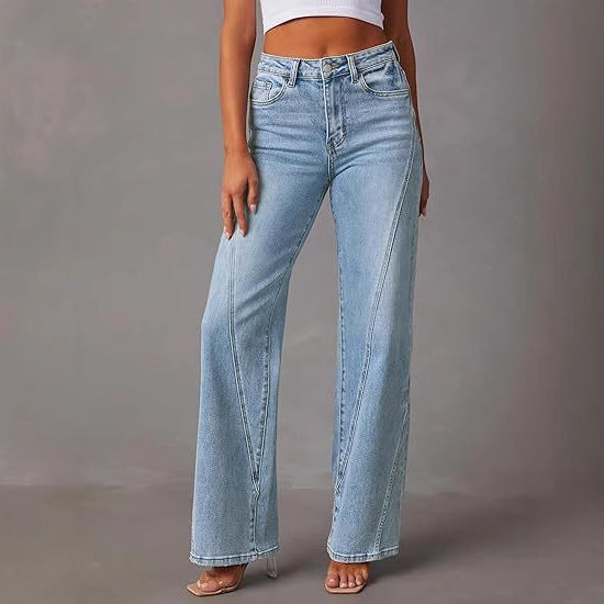 Women high-waisted straight-cut jeans with emphasized length seams Mune Fashion