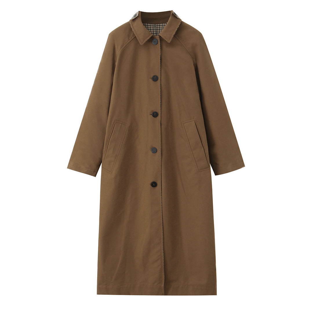 Women's longer minimalist trench coat with checked lining Mune Fashion