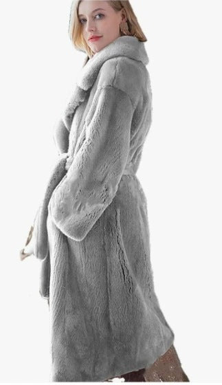 Women's Maxi Faux Fur Coat in Teddy Finish with Extra Large Shawl Collar Mune Fashion