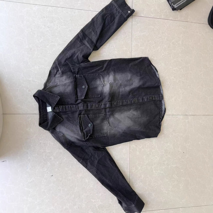 Men's oversized denim shirt jacket with curved hem and patch pockets Mune Fashion