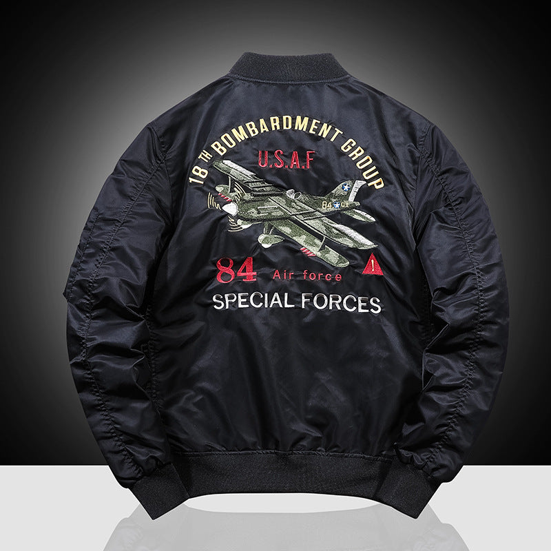 Men's bomber-style pilot jacket with brand patches, arm pocket and windproof outer shell Mune Fashion