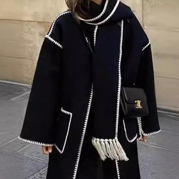 Women Elegant and Stylish Long Wool Coat Mune Fashion
