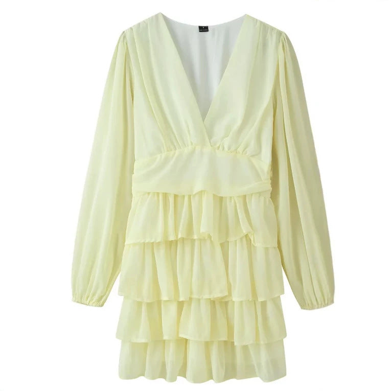 Women Flowy Chiffon Mini Dress with Deep V-Neck Mune Fashion