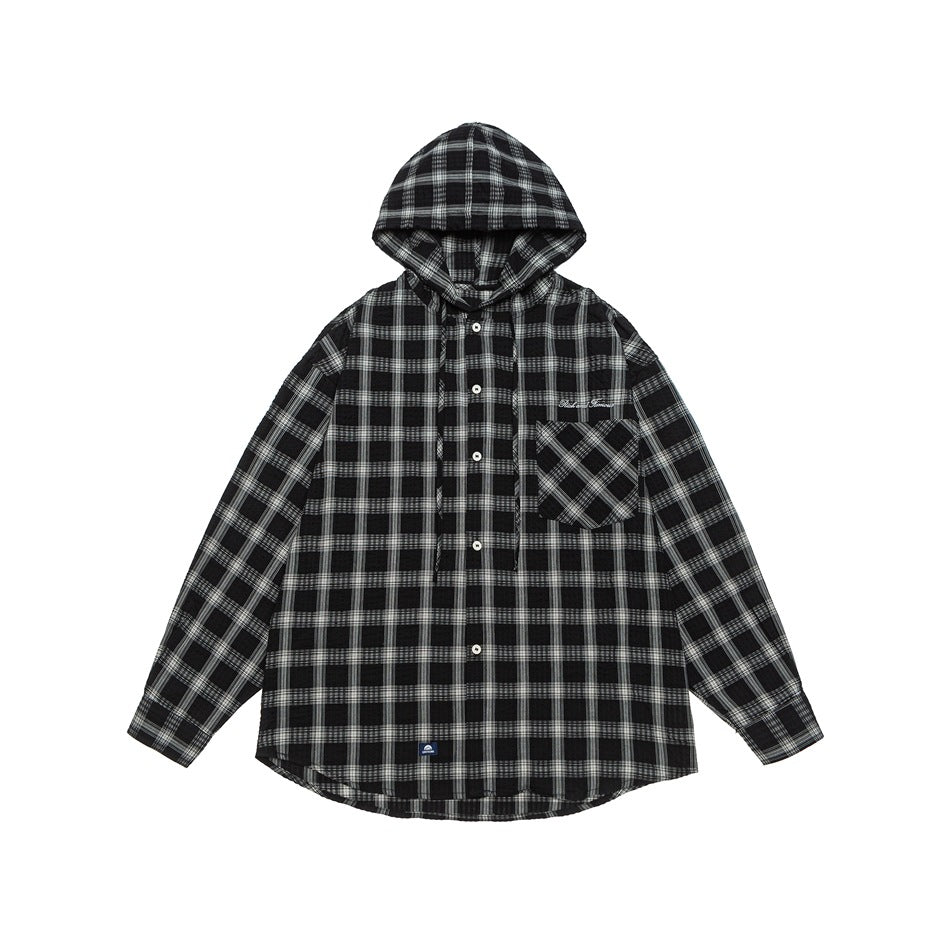 Unisex Hooded Overshirt in Checkered Flannel Look with Chest Pocket and Button Placket Mune Fashion