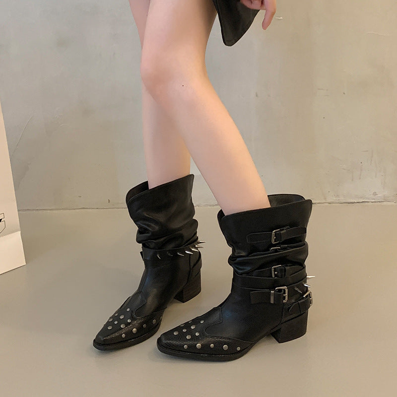 Ladies Stylish Ankle Boots with Buckles and Studs Mune Fashion
