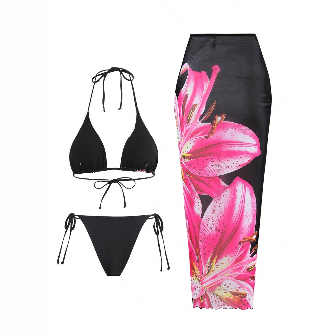 Women's bikini set with floral wrap skirt Mune Fashion