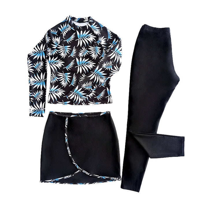 Ladies sporty swimsuit top with long sleeves and fashionable wrap skirt Mune Fashion