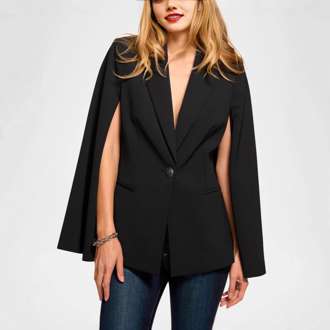 Women's Cape Blazer with Split Sleeves and Tailored Single-Button Closure Mune Fashion