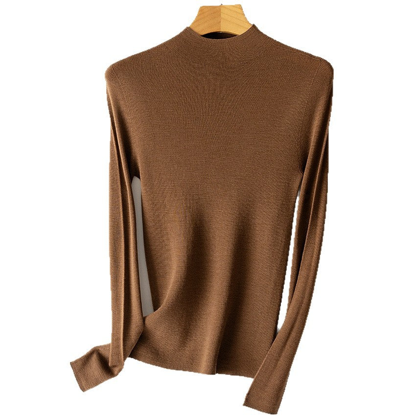 Women fine knit long sleeve with short standing collar and slim silhouette Mune Fashion