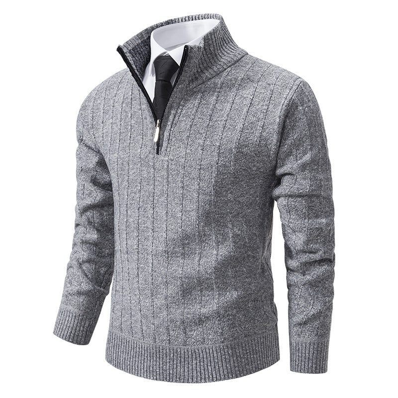Men's half-zip knitted pullover with textured cable look, warming stand-up collar and slim silhouette Mune Fashion