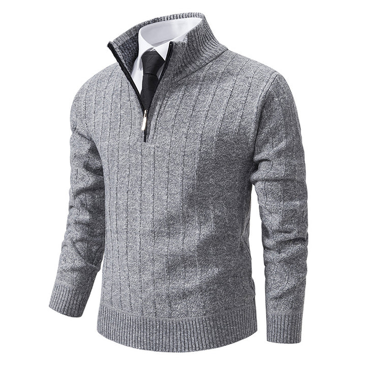 Men's half-zip knitted pullover with textured cable look, warming stand-up collar and slim silhouette Mune Fashion