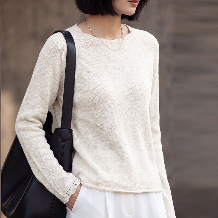 Women lightweight fine knit sweater with subtle glitter look and raglan sleeves Mune Fashion