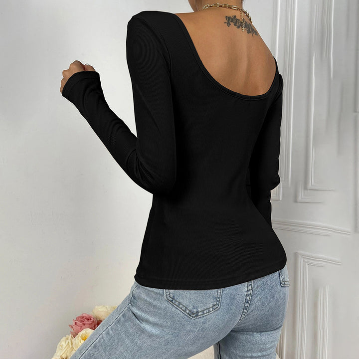 Ladies figure-hugging rib body with square neckline and draped bustier Mune Fashion