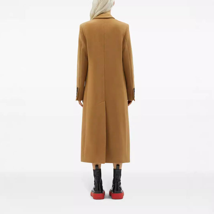 Women Maxilength Single-Breasted Long Coat in Minimalist Tailoring with Flap Pockets Mune Fashion
