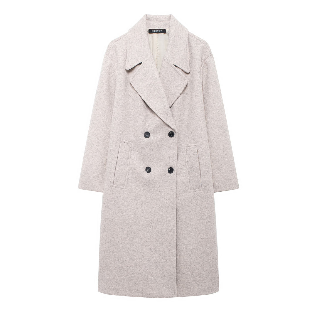 Women's Double-Breasted Wool Blend Coat with Oversized Cut and Lapel Collar Mune Fashion