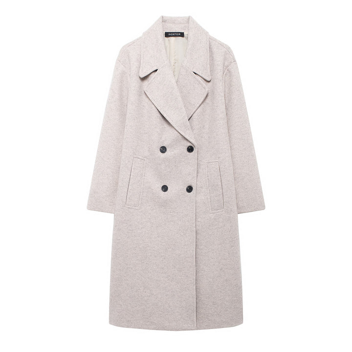 Women's Double-Breasted Wool Blend Coat with Oversized Cut and Lapel Collar Mune Fashion