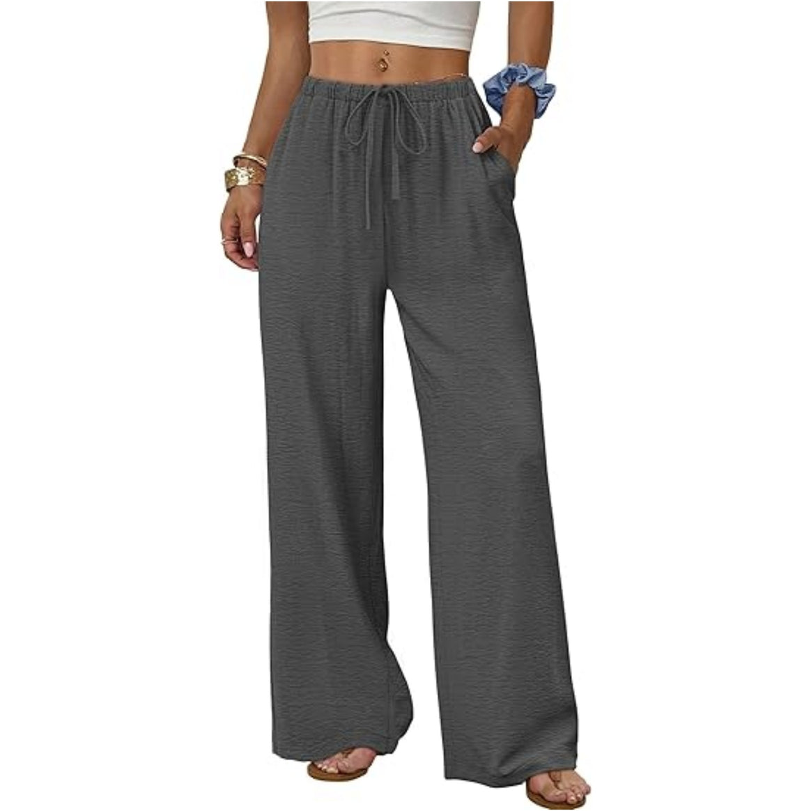 Women's lounge pants with wide leg, elastic waistband and side pockets Mune Fashion