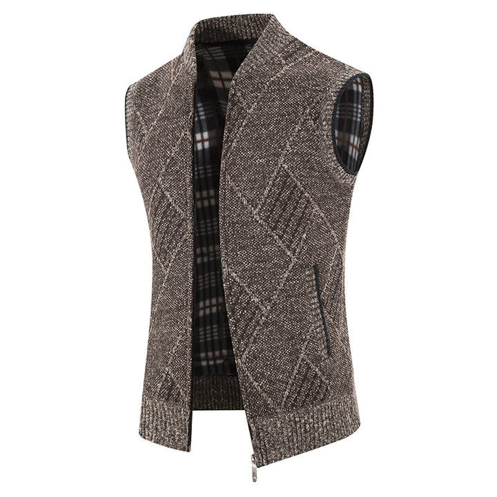 Men's sleeveless knitted vest with padded lining, full-length zipper, and structured weave look Mune Fashion