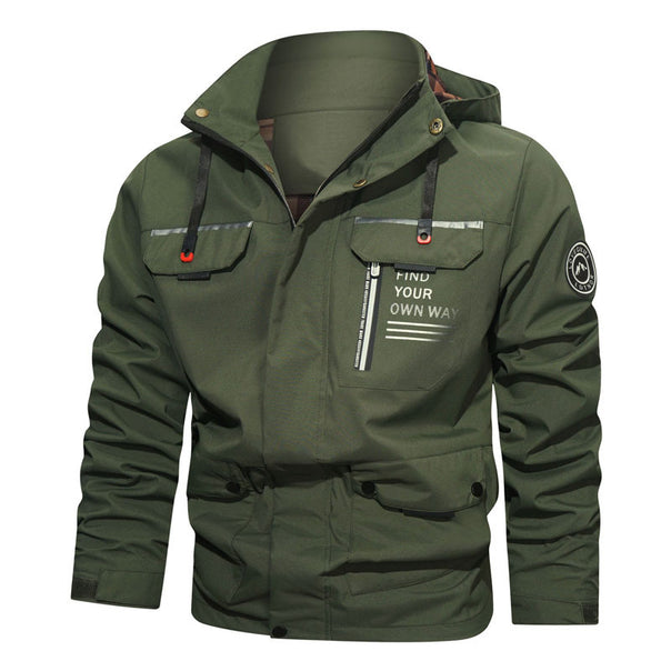 Men's water-repellent hooded field jacket with chest zip and multifunction pockets Mune Fashion