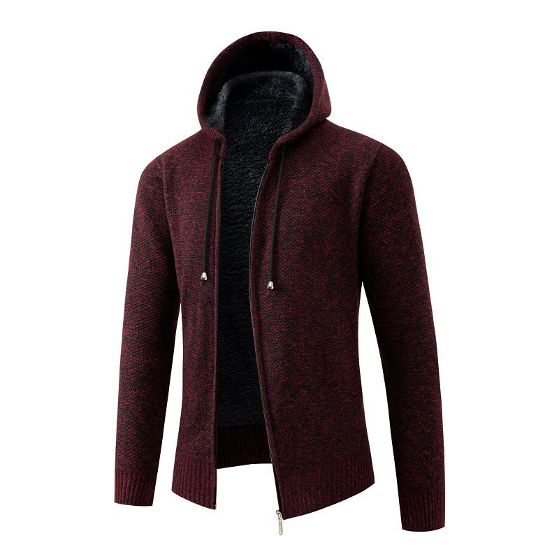 Men's knitted zip hoodie with warm teddy lining, concealed two-way zipper and elastic cuffs Mune Fashion