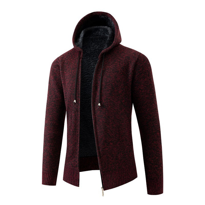 Men's knitted zip hoodie with warm teddy lining, concealed two-way zipper and elastic cuffs Mune Fashion