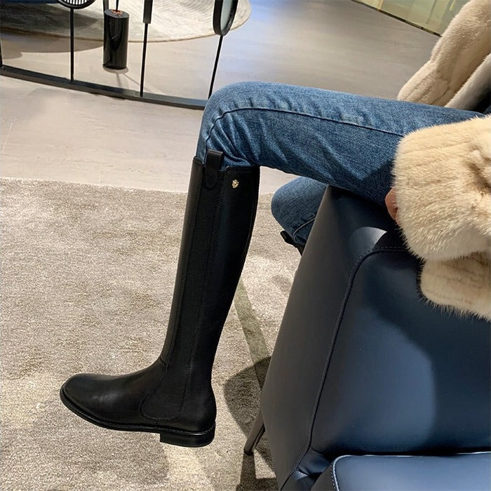 Women knee-high leather Chelsea boots with elastic insert Mune Fashion
