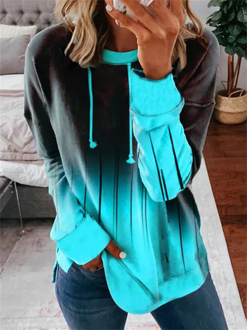 Women's Relaxed-Fit Hoodie Sweatshirt with Ombre Effect, Drawstring, Rounded Hem, and Side Slits Mune Fashion