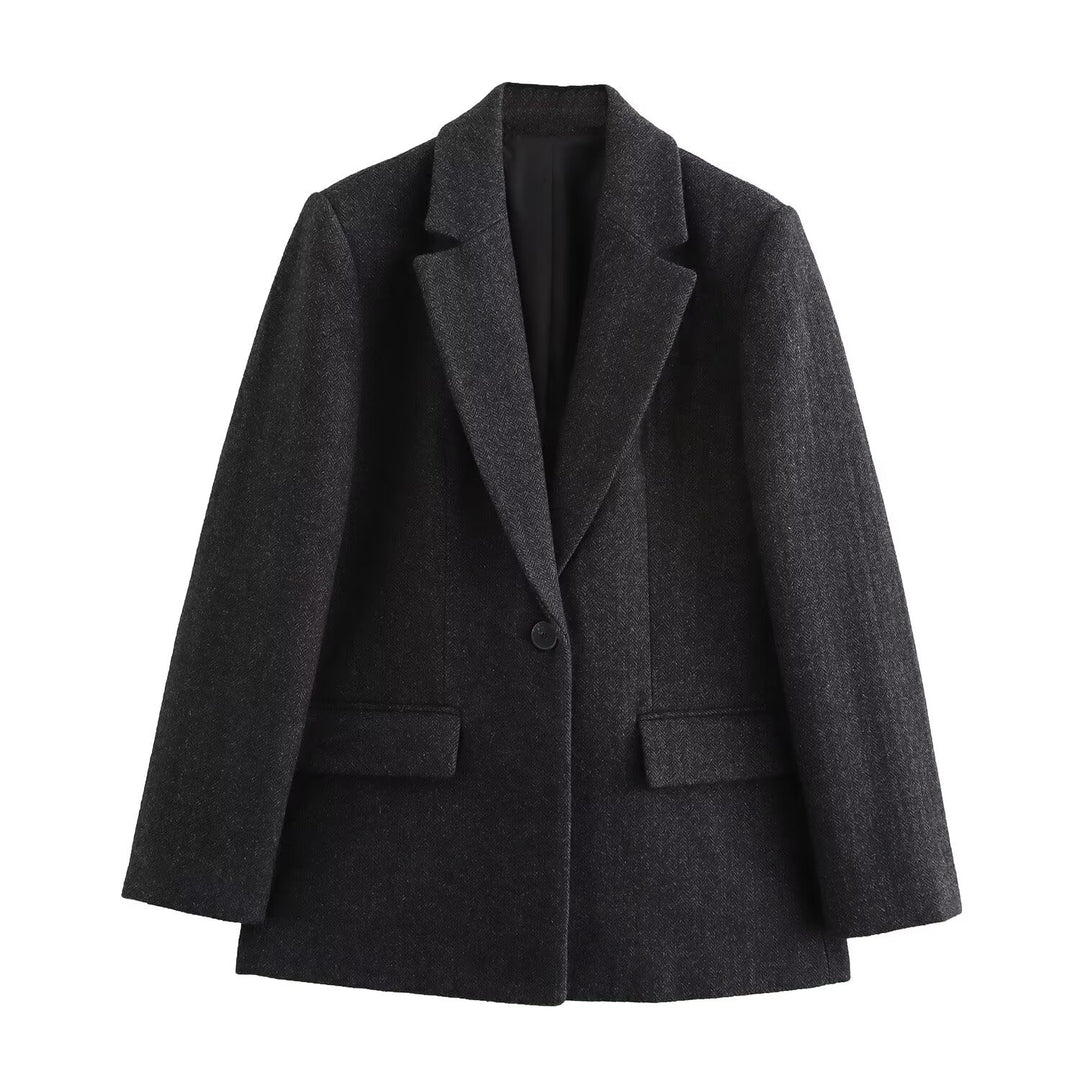 Women's wool blend blazer coat with tailored cut and single button closure Mune Fashion