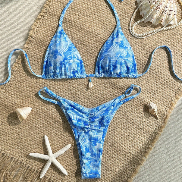 Women sexy triangle bikini with maritime flower design Mune Fashion
