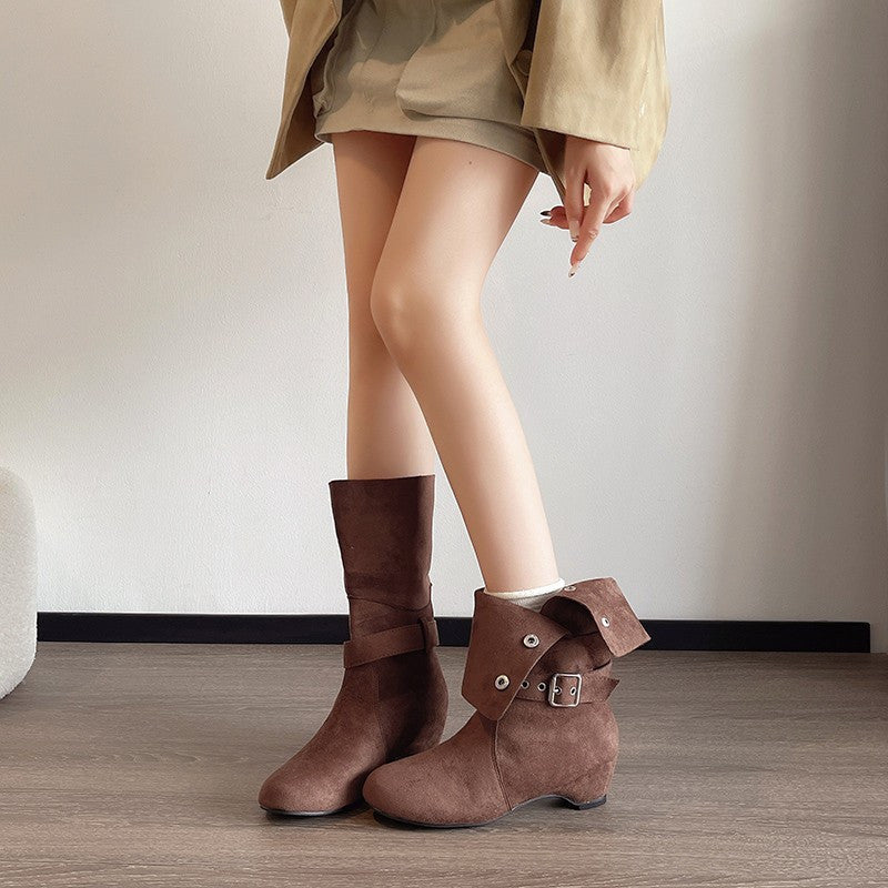 Ladies Elegant Ankle Boots with Stylish Buckle Mune Fashion