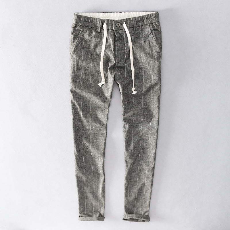 Men's casual pants with elastic waistband and drawstring tapered pinstriped look Mune Fashion