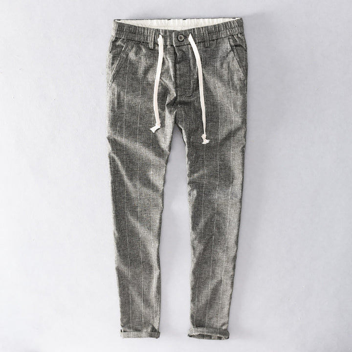 Men's casual pants with elastic waistband and drawstring tapered pinstriped look Mune Fashion