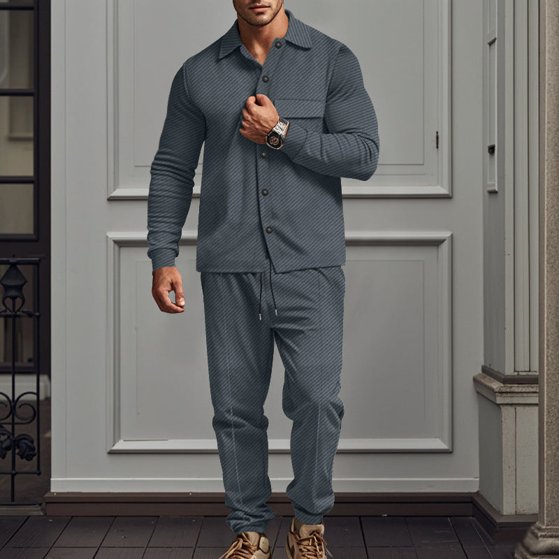 Men's finely structured shirt jacket and sweatpants set with a slim fit Mune Fashion