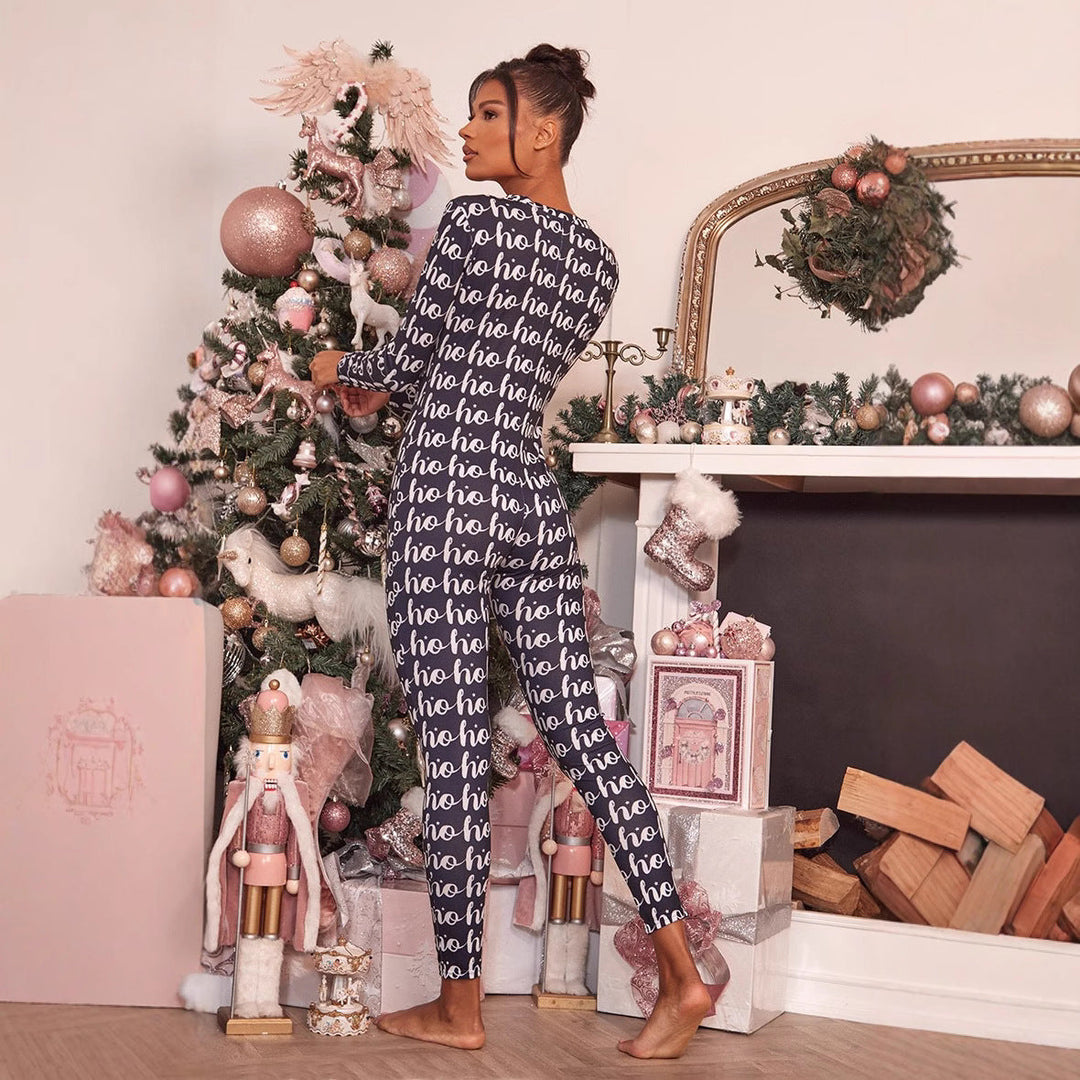 Women's Cozy Jumpsuit with Christmas Design and Long Sleeve Mune