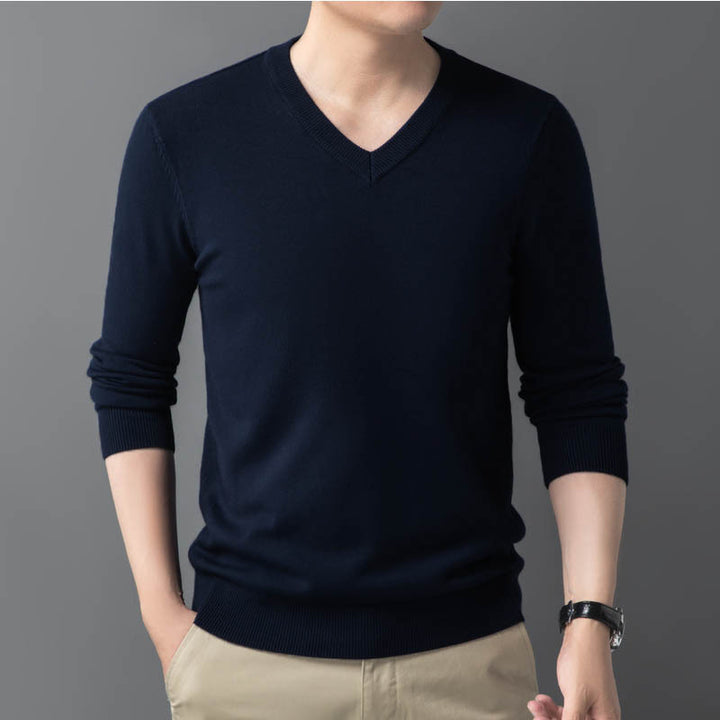 Men's Fine V-Neck Fine Knit Pullover in Slim Fit Mune Fashion