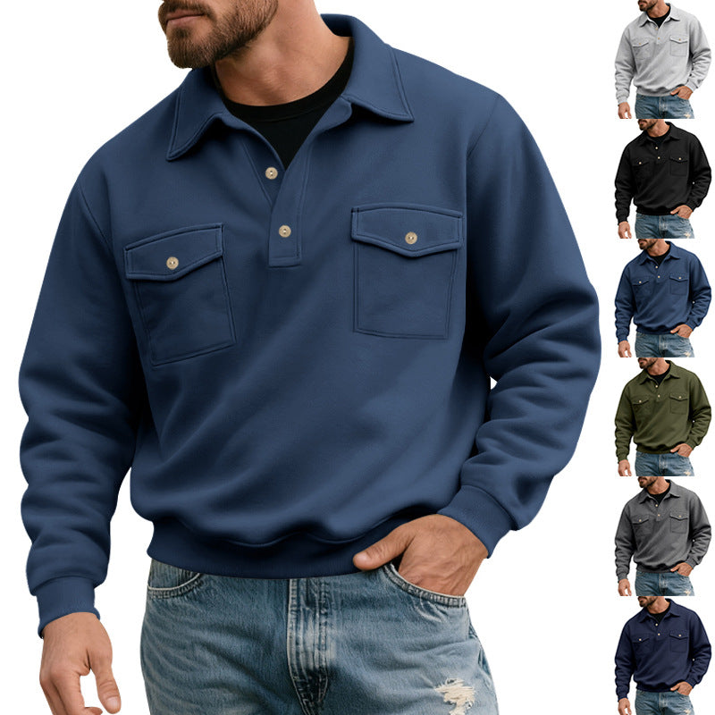 Men's polo sweatshirt with half-button placket, two chest pockets, and ribbed hem Mune Fashion