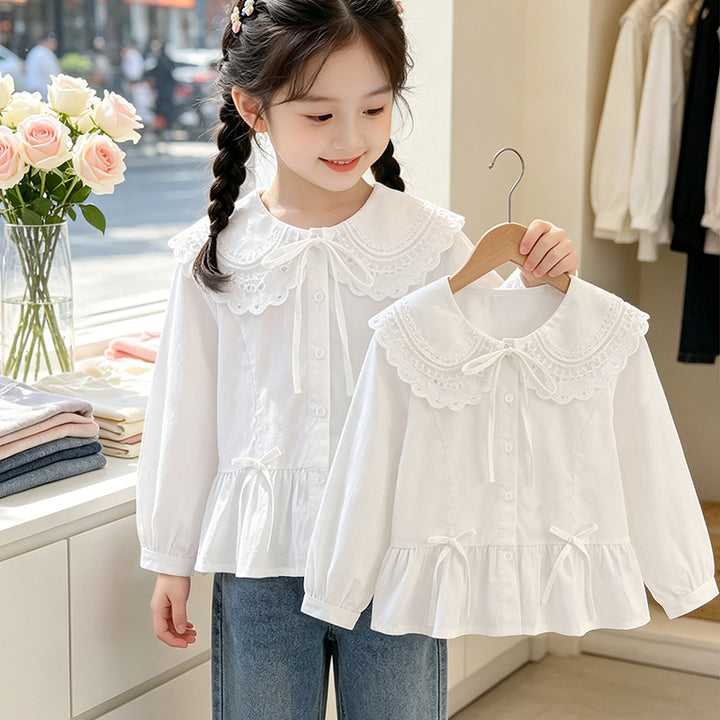 Girl's blouse with romantic lace collar and flounce Mune Fashion