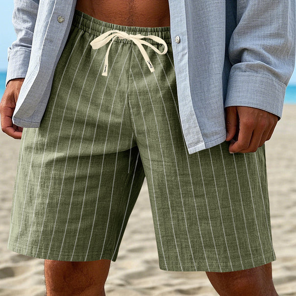 Men's relaxed beach Bermuda shorts with fine pinstripe structure, elastic drawstring waistband, and side slip pockets Mune Fashion
