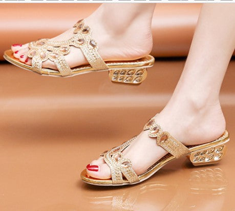 Women's embellished strappy sandals with rhinestone detailing and decorative block heel Mune Fashion