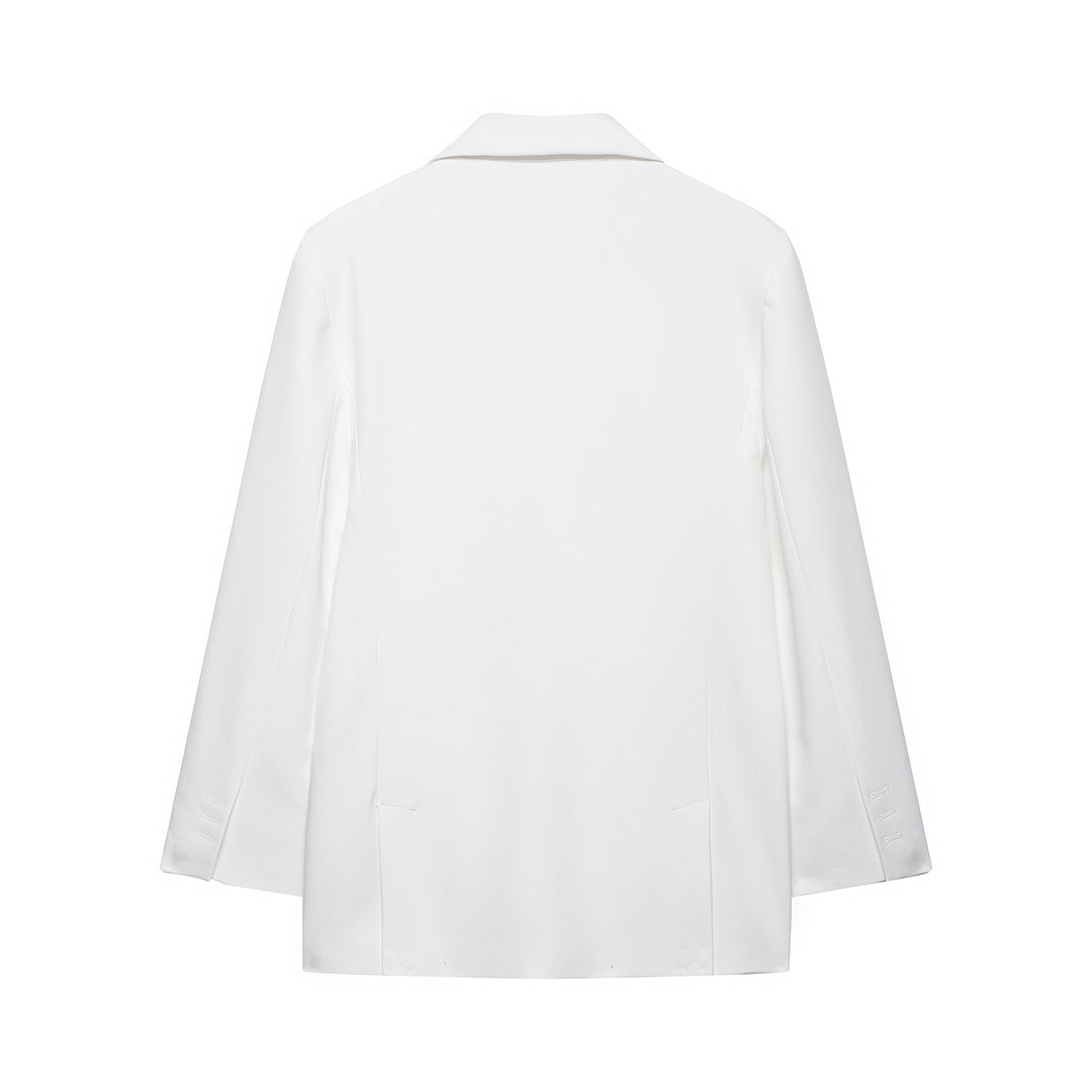 Women Double-Breasted Longline Blazer with Oversized Cut and Piped Pockets Mune Fashion
