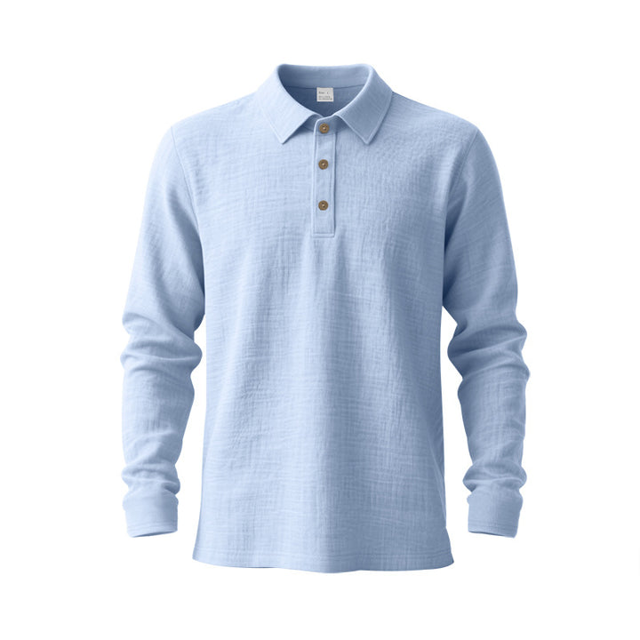 Men's long sleeve polo shirt made of cotton gauze with a shirt collar, three-button placket, and relaxed fit Mune Fashion
