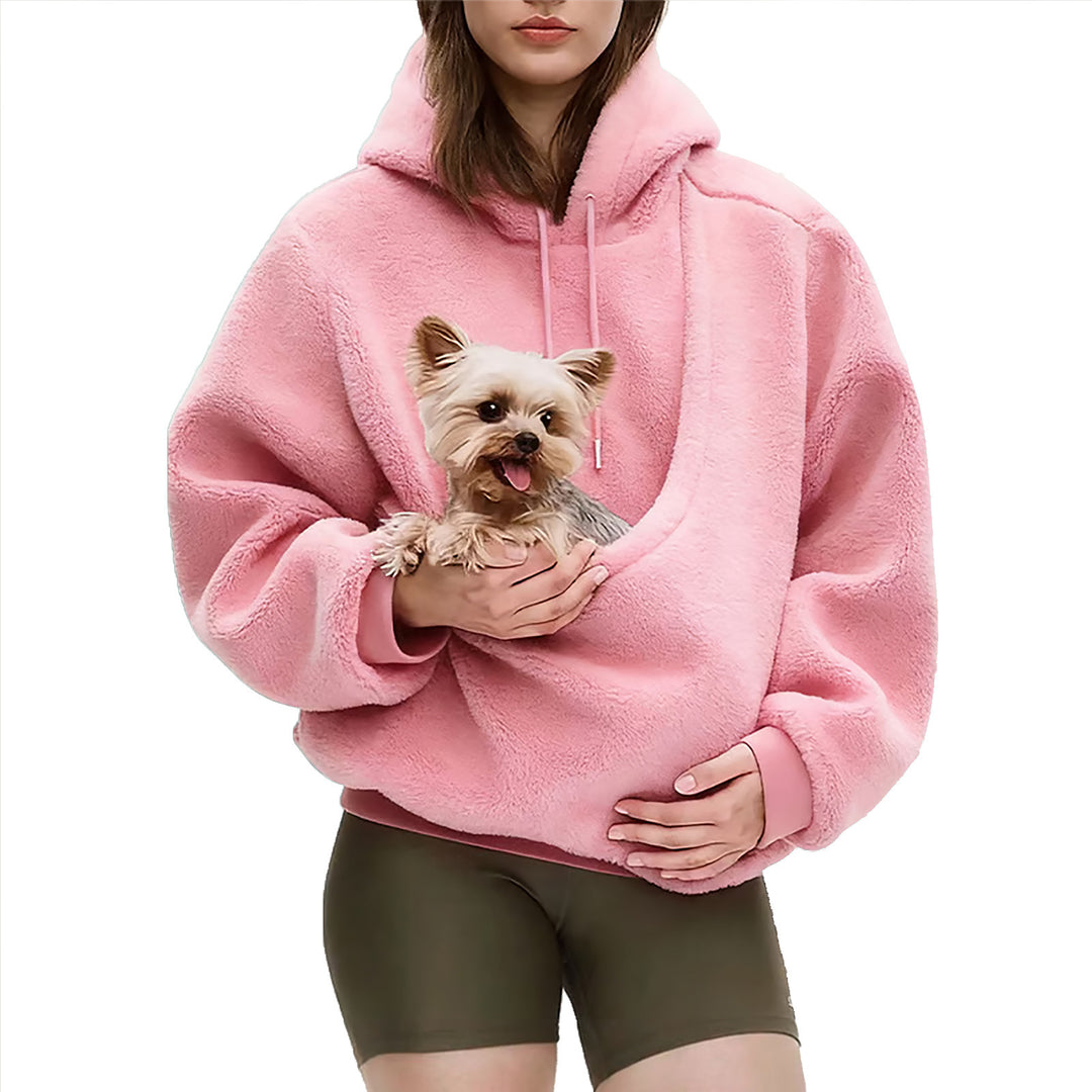 Women’s Oversize Sherpa Hoodie with Integrated Pet Pocket Design Mune Fashion