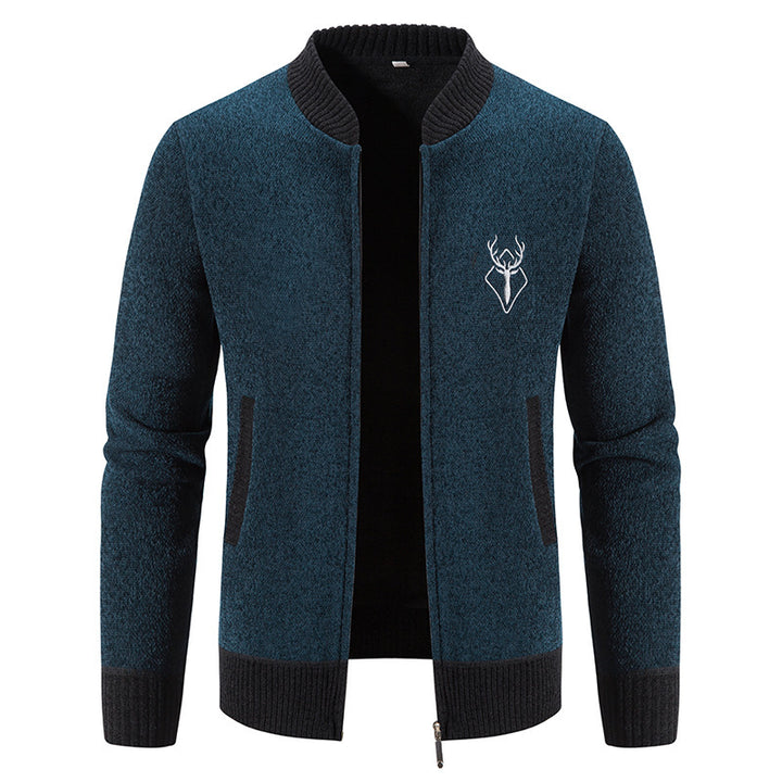 Men's casual zip-knit jacket with soft thermal lining, ribbed stand-up collar and deer logo Mune Fashion