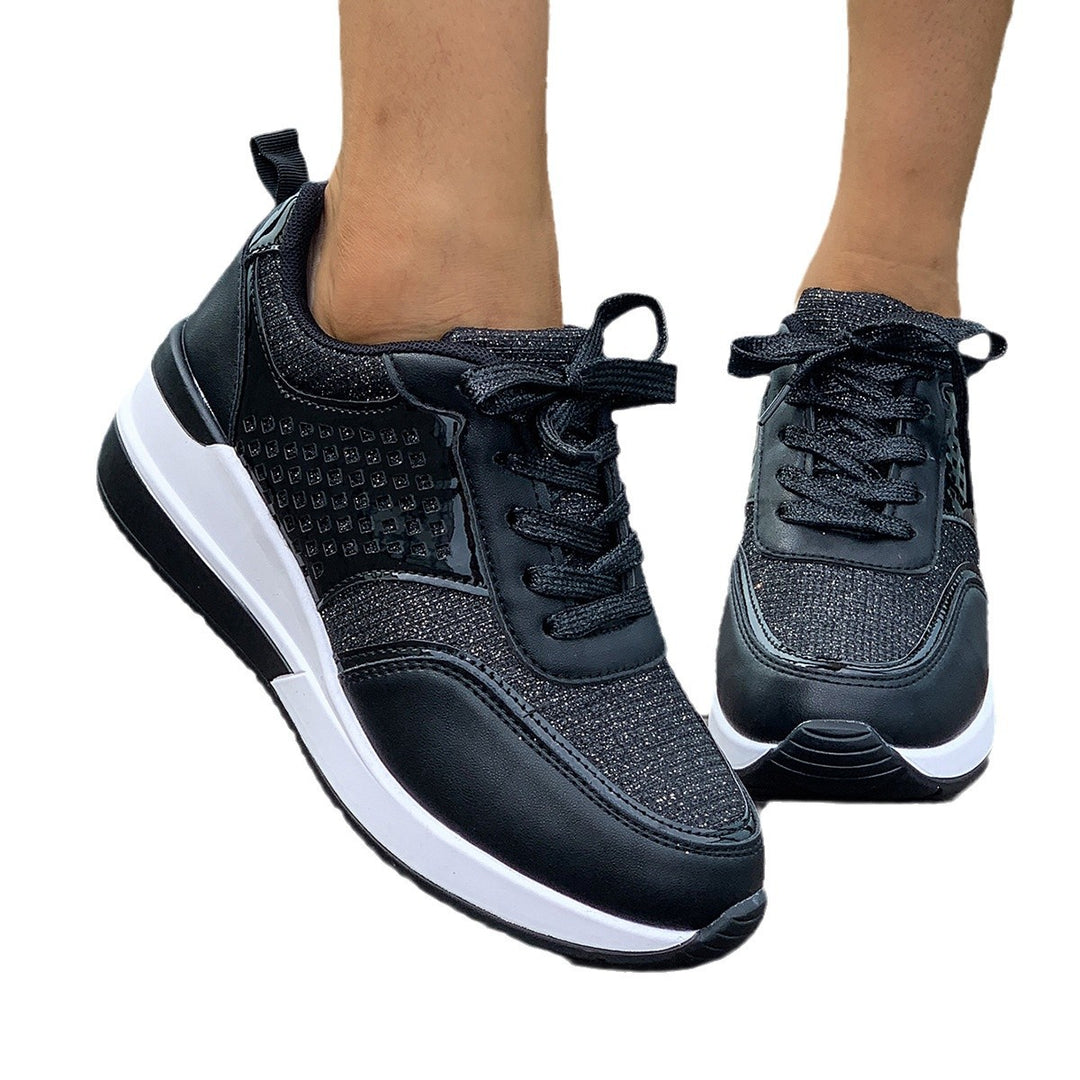 Women stylish wedge sneakers with metallic look large decorative stones and padded comfort footbed Mune Fashion